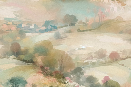 Fine art painting of the English countryside landscape, romantic, a Seasonal Illustration by Anneleven