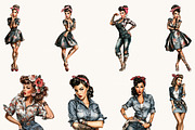 Rockabilly Girl Clipart Bundle, a Person Illustration by BusyDaydesign (Thumbnail 4 of 9)