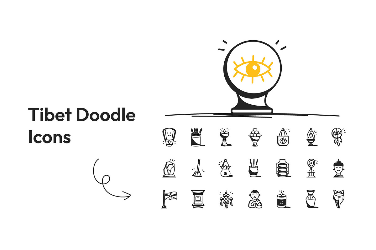 75 Tibet Doodles, an Outline Icon by Prosymbols (Photo 3 of 8)
