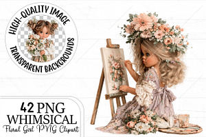 Whimsical Floral Girl PNG Clipart, a Seasonal Illustration by Canvas Craft