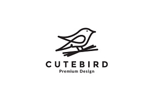 Line Art Little Bird Cute Logo