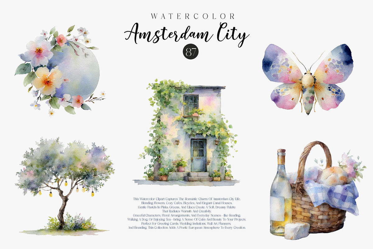 Watercolor Amsterdam City Clipart, an Illustration by CreationArt (Photo 4 of 7)