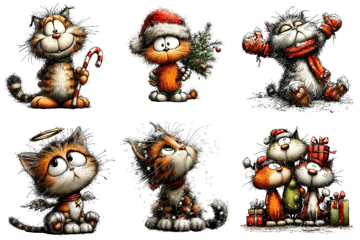 Whimsical Christmas Cat Clipart, an Illustration by CreationArt (Photo 2 of 5)