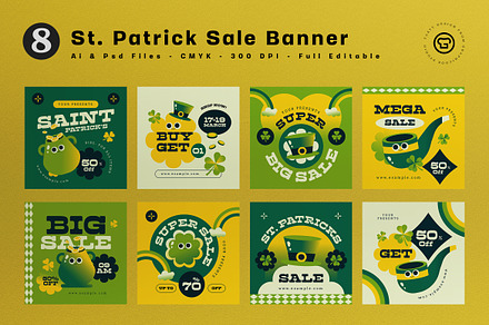 Green Cartoon St Patrick Sale Banner, an UI Kit Template by graphicook