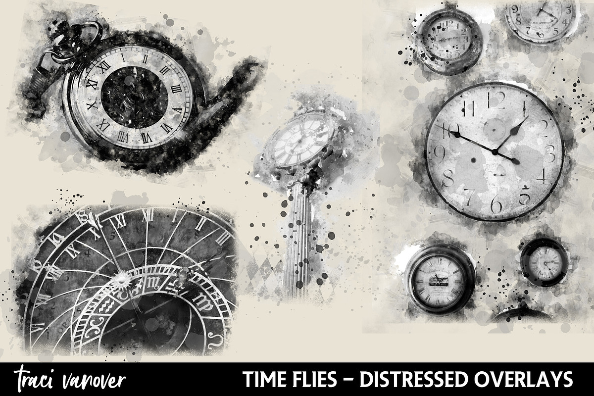 Clocks & Watches Distressed Overlays, an Illustration by ephemoire (Photo 2 of 9)