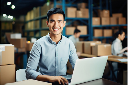 Asian male warehouse manager with, a Person Photo by Lermont51