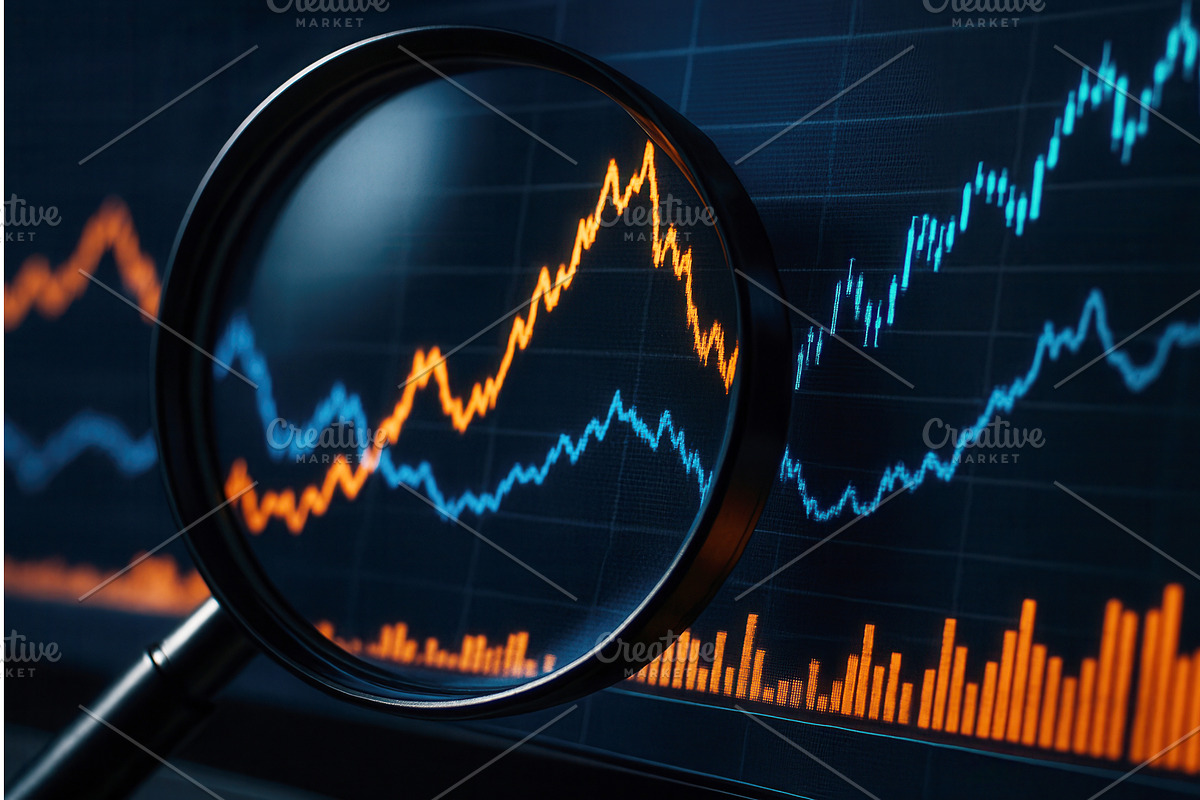 A magnifying glass focuses on, a Finance Illustration by Sergey Kotenev