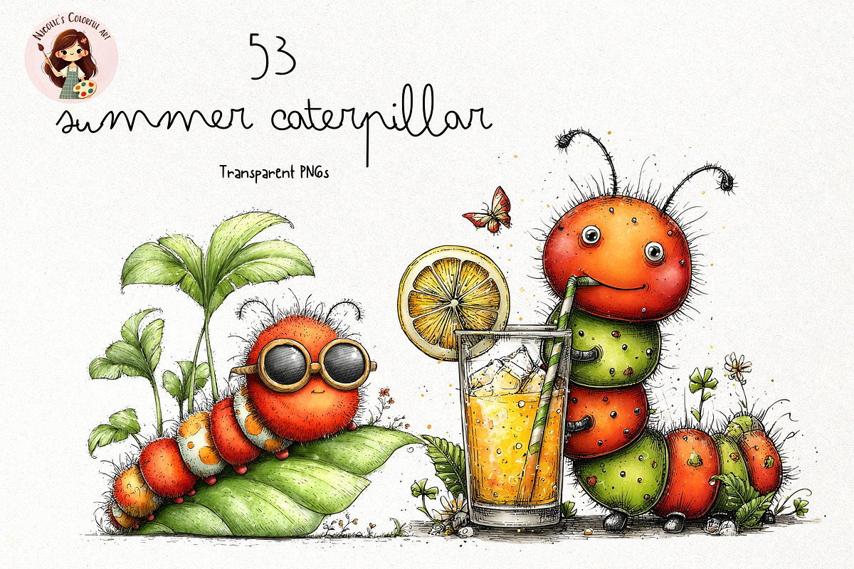 Summer Caterpillar PNG Clipart, an Animal Illustration by Nicolle's Colorful Art (Photo 1 of 3)