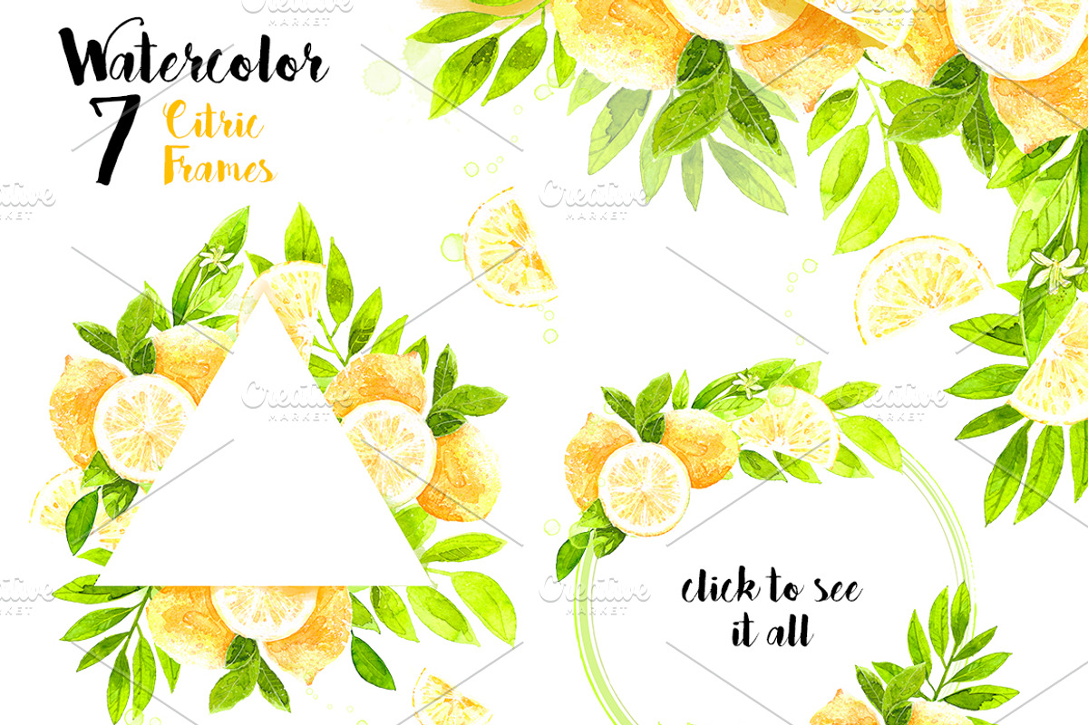 Watercolor Lemons Set illustrations., a Food Illustration by KarinkaBU (Photo 3 of 7)