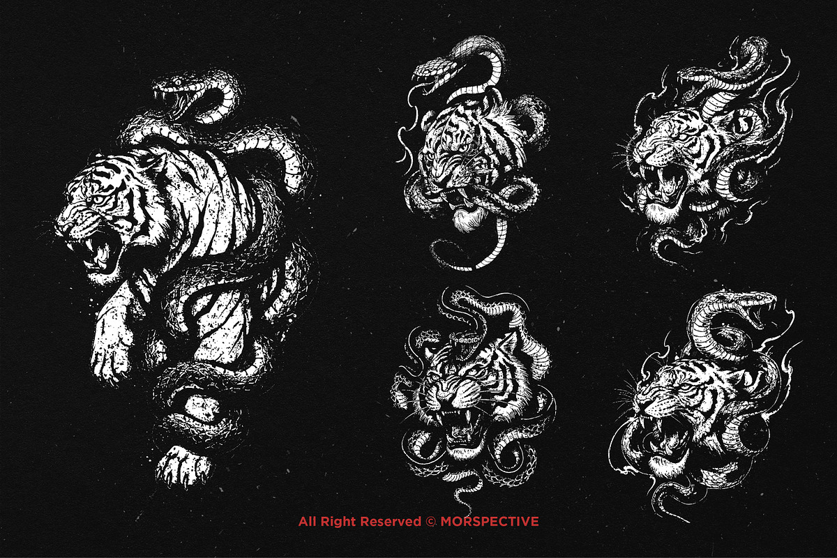 10 Bundle Dark Art Tiger Snake Fight, an Illustration by Morspective (Photo 5 of 7)