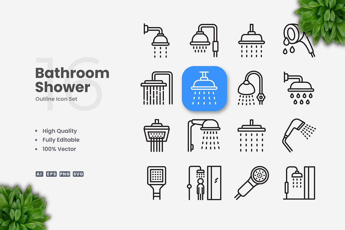 Bathroom Shower Outline Icons, an Outline Icon by Upnowgraphic