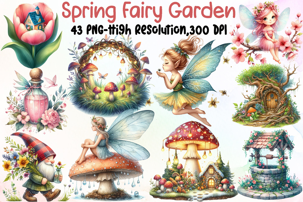 Spring Fairy Garden Clipart Sublimat, an Illustration by Sublimation ...