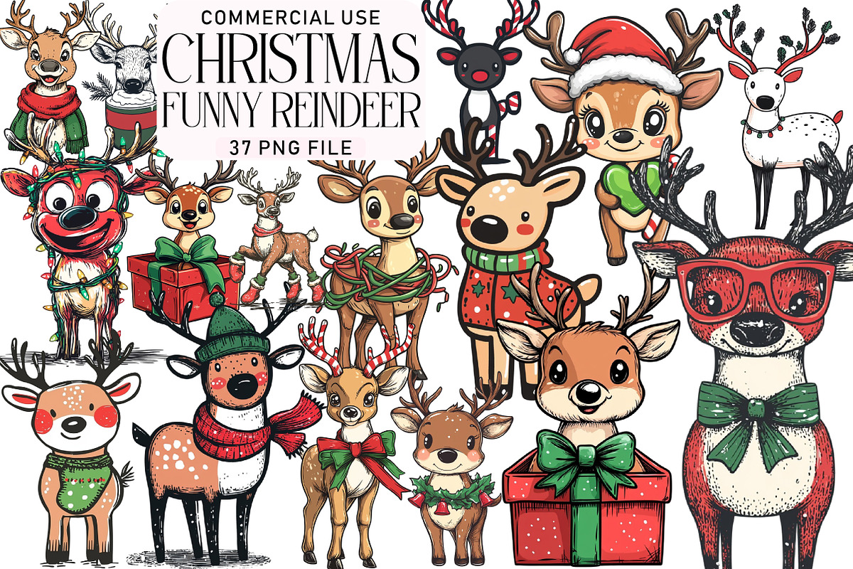 Funny Quirky Christmas Reindeer Clip, an Illustration by Daily.Designs (Photo 1 of 5)