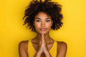 Cute girlfriend with curly hair show, a Photo by Pavel_design