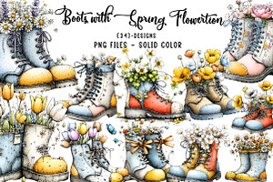 Boots with Spring Flowers Sublimatio, an Illustration by CreationArt
