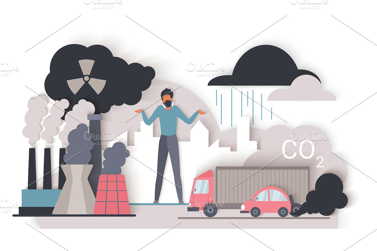 Air pollution cloud shadow impact, an Illustration by Lemberg Vector