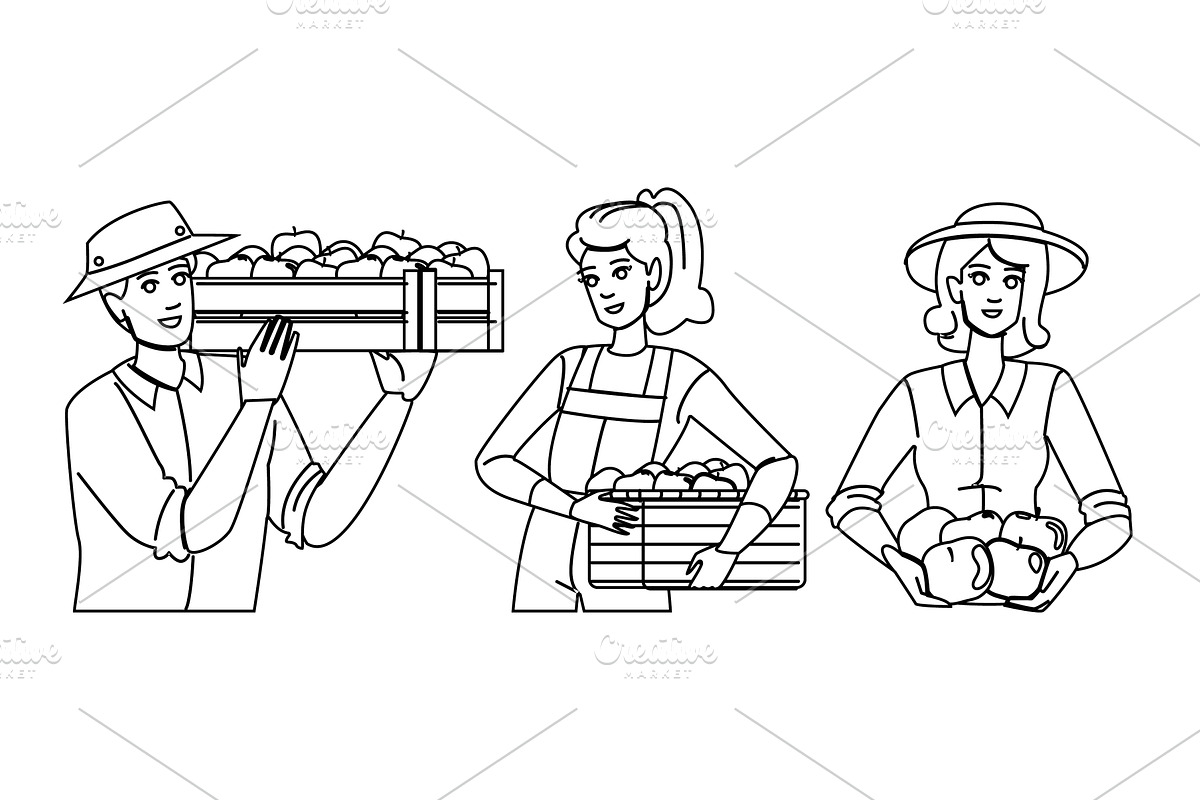 farmer apple picking vector, a Person Illustration by pikepicture