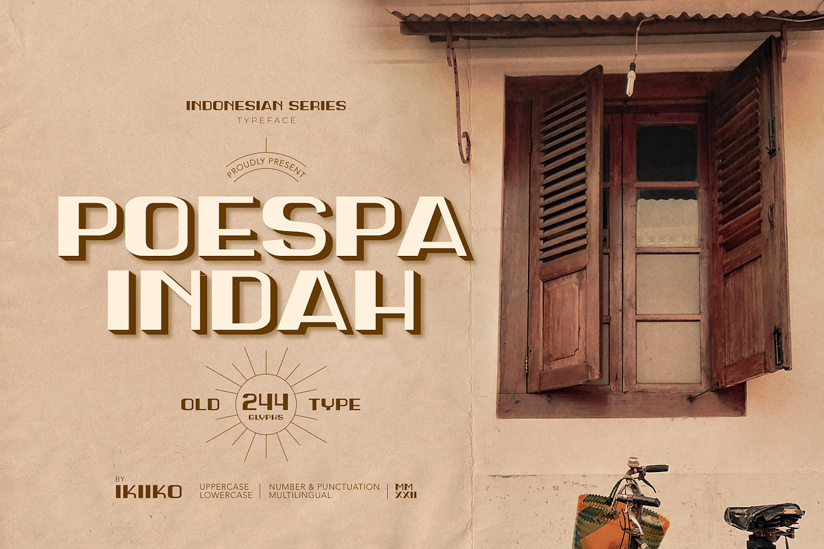 Poespa Indah - Old Type, a Sans Serif Font by ikiiko (Photo 1 of 6)