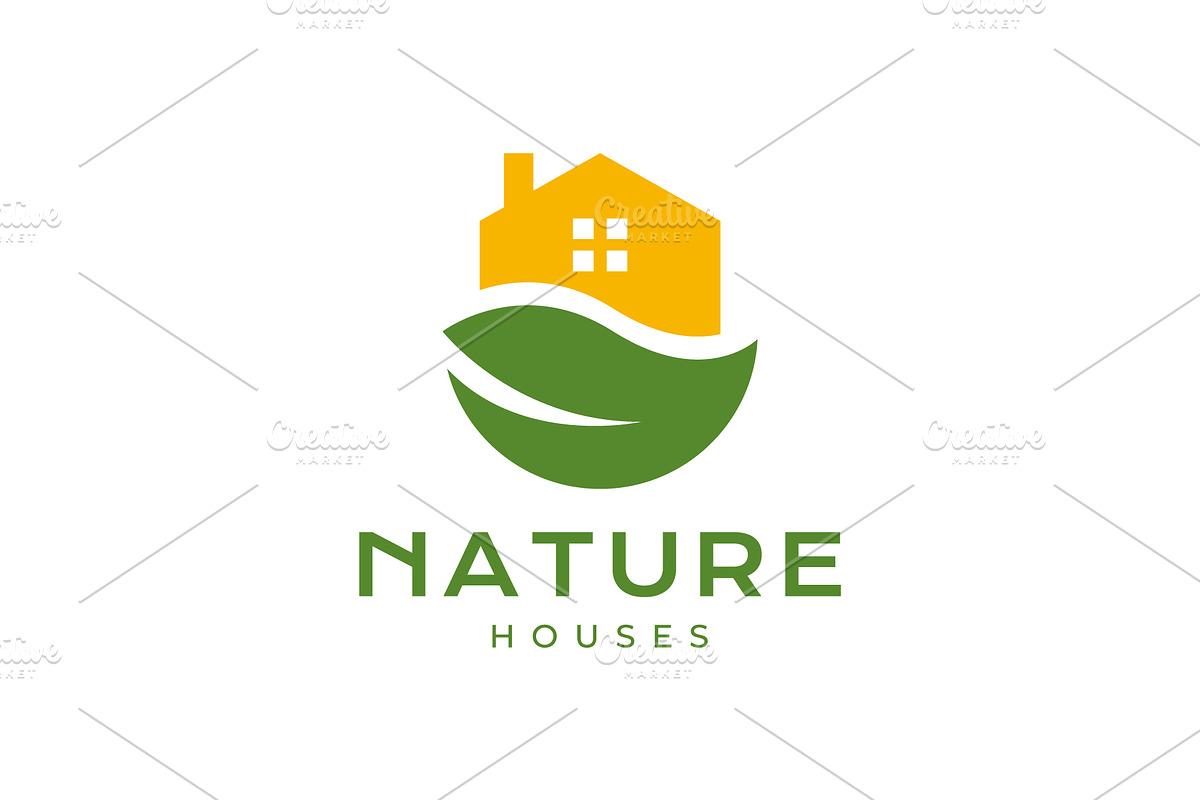 house chimney leaves nature logo, a Branding & Logo Template by devastd