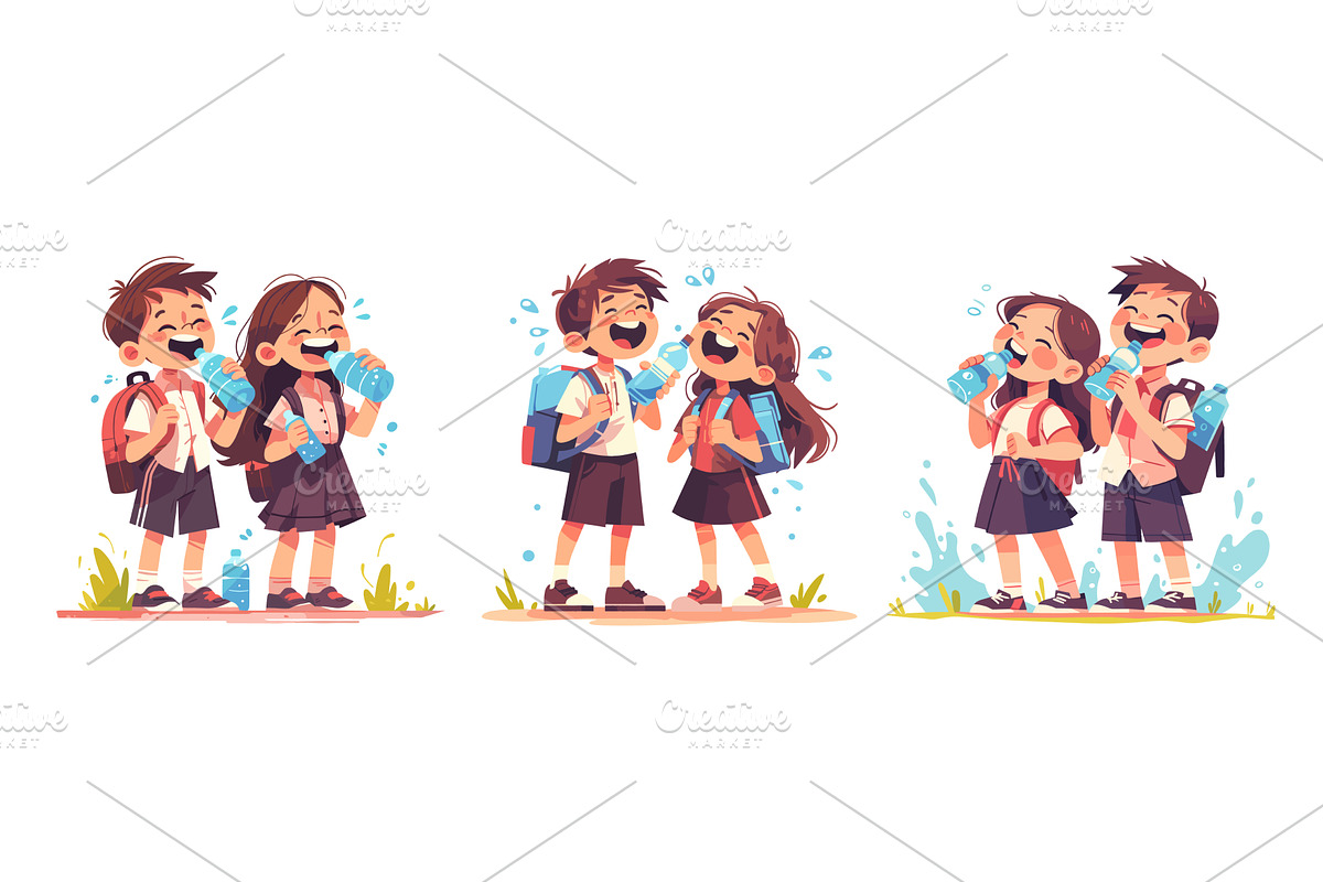 Kids drinking water. Children with, an Object Illustration by Stock-Smart-Start