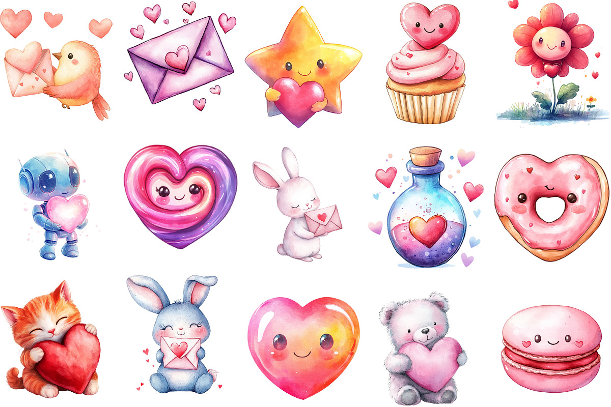 Kawaii Valentine's CLIPART, an Illustration by designcity5 (Photo 3 of 6)