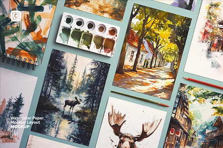 Watercolor Paper Mockup Layout, a Product Mockup by Custom Scene