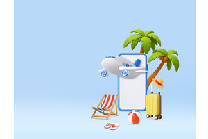 3D Online Travel Booking with, a Transportation Illustration by ModVector