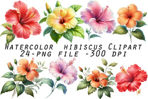 Watercolor Hibiscus Clipart, an Illustration by Designworld