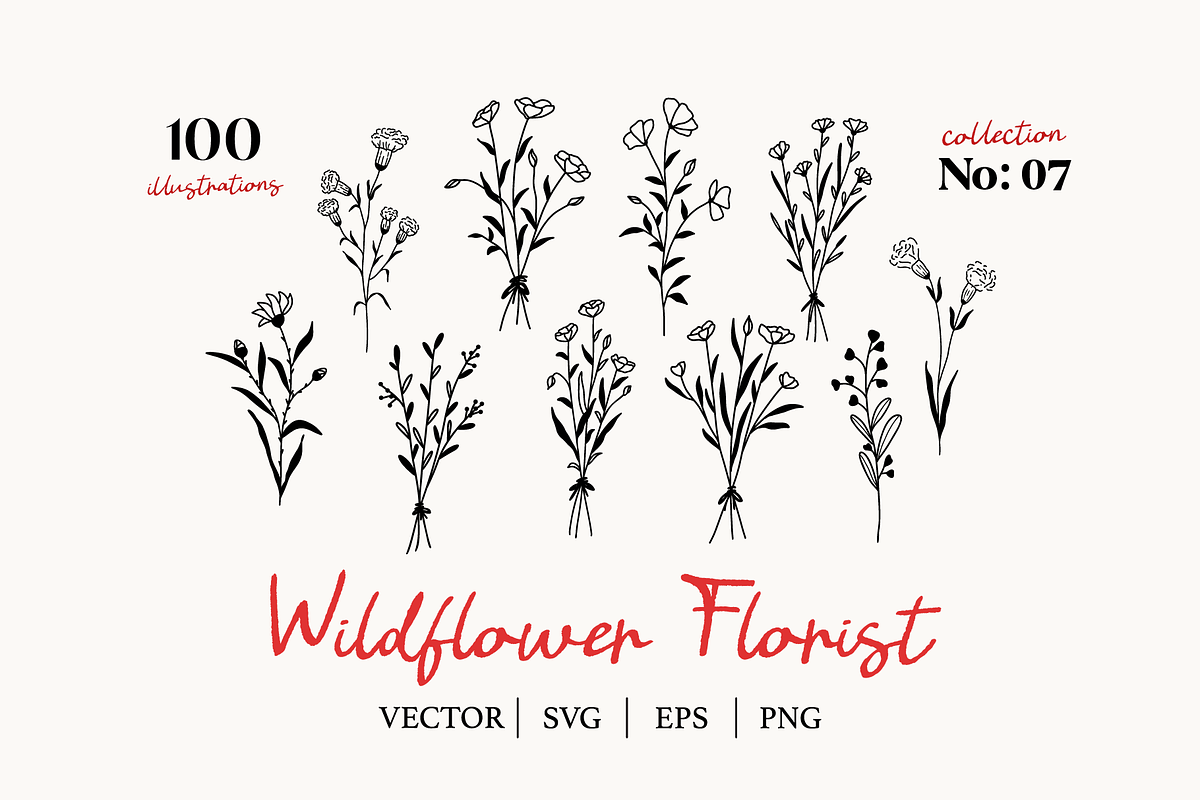 Wildflowers Line Art No:7, a Texture Illustration by Kaya Fonts (Photo 1 of 17)