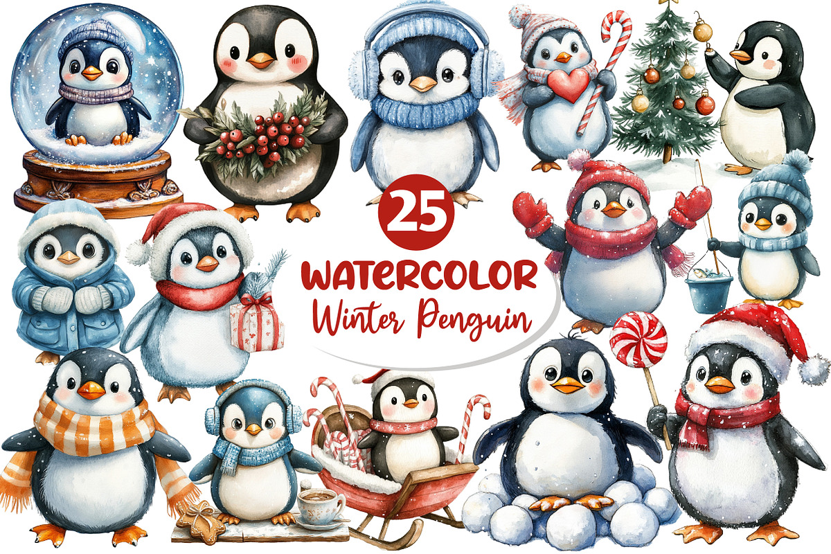 Winter Penguin Clipart PNG, an Illustration by Dream Creation (Photo 1 of 5)