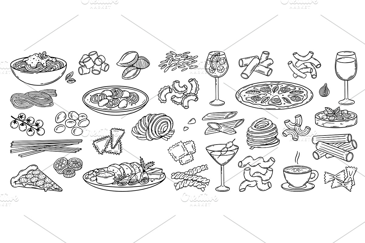 Doodle italian food. Tasty cuisine, a Food Illustration by Valerie Bodnar