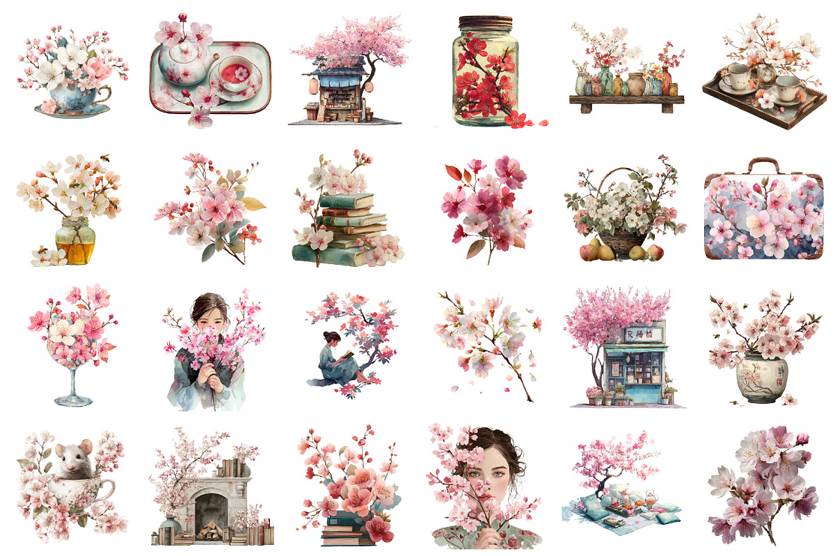 Japanese Blossom Floral Clipart, an Illustration by designcity5 (Photo 2 of 5)