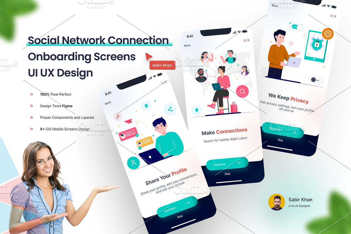 Social Network Onboarding Screens UI, an UI Kit Template by DesignBox (Photo 1 of 3)