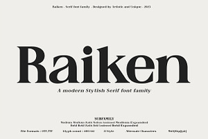 Raiken - Serif font family, a Serif Font by Artistic & Unique