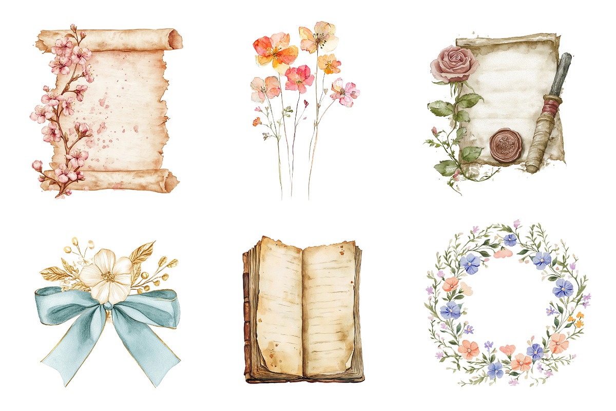Watercolor Spring Old Paper Clipart, an Illustration by CreationArt (Photo 3 of 5)