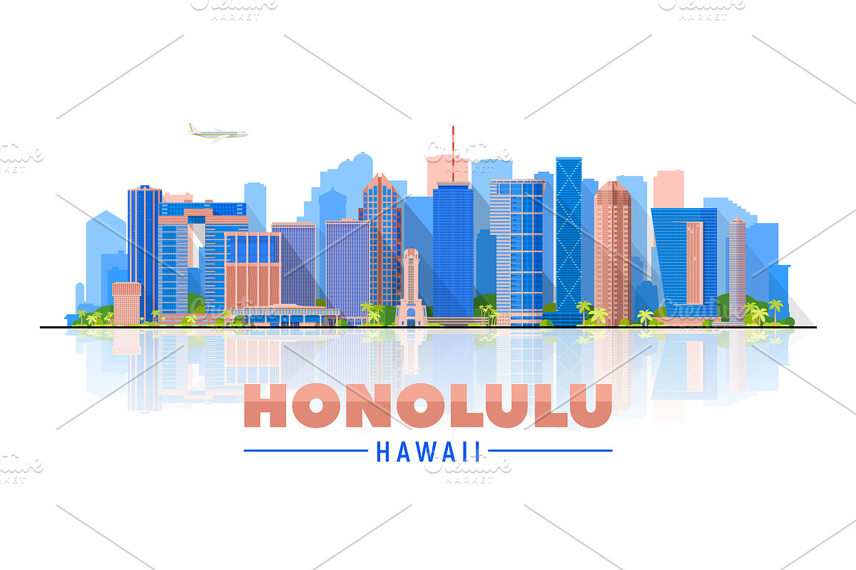 Honolulu Hawaii skyline illustration, an Illustration by Sky and glass (Photo 3 of 6)
