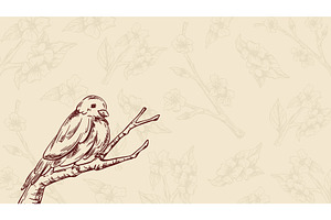 Sketch bird perched on tree branch, an Object Illustration by art PVP - market