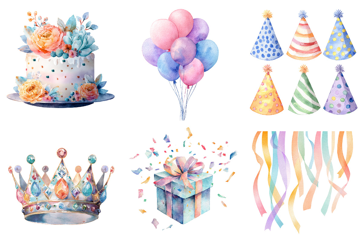 Pastel Birthday Clipart, an Illustration by Design Market (Photo 2 of 3)