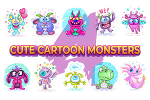 Set of cute cartoon mosters 04. PNG, an Animal Illustration by KENO Mascots
