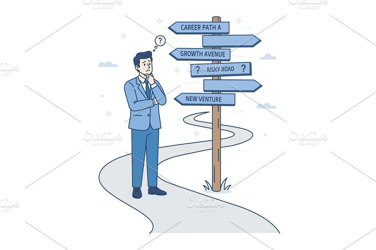 Businessman looking at multiple road, a Person Illustration by Artsaba Family