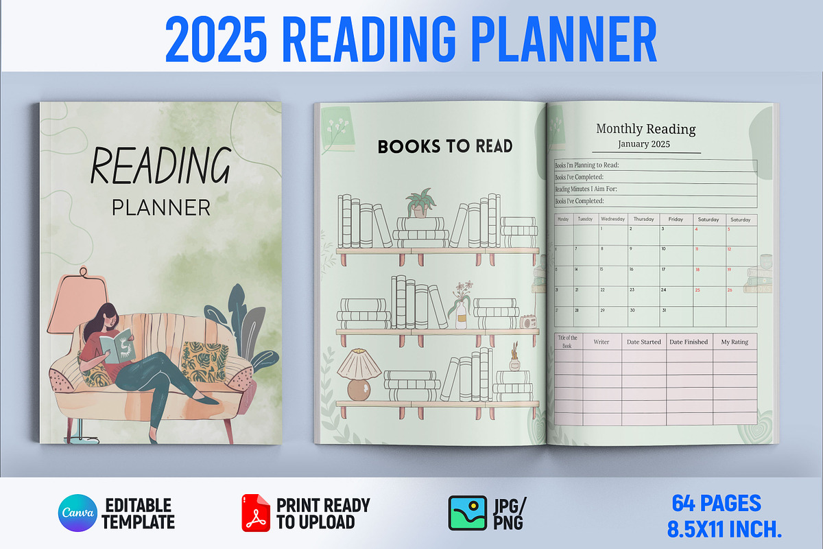 2025 Reading Planner, a Print Template by Book2bees (Photo 1 of 4)