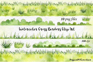 Watercolor Grass Borders Clipart