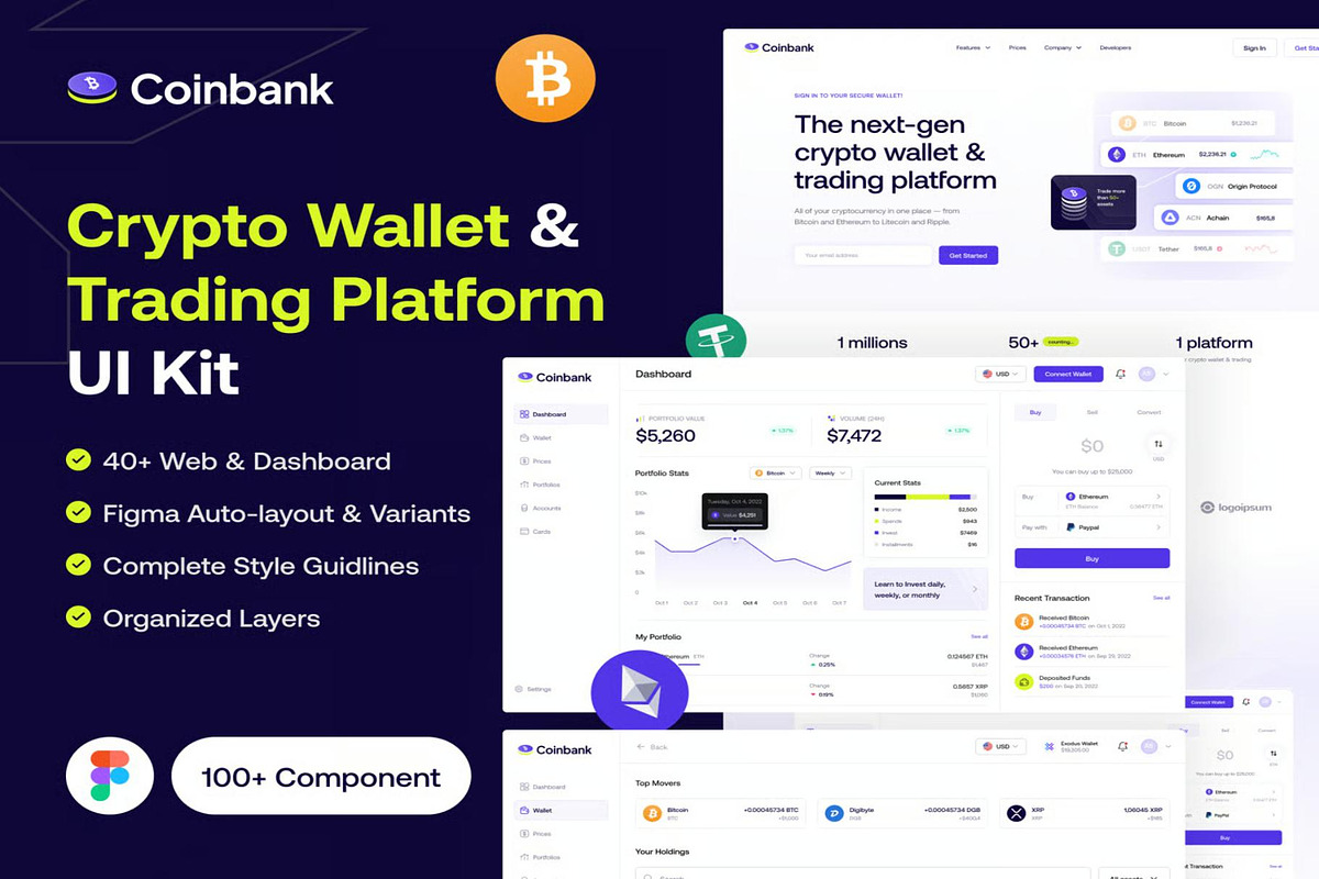 Coinbank - Crypto Wallet & Trading, an UI Kit Template by Creative Perspective (Photo 1 of 8)