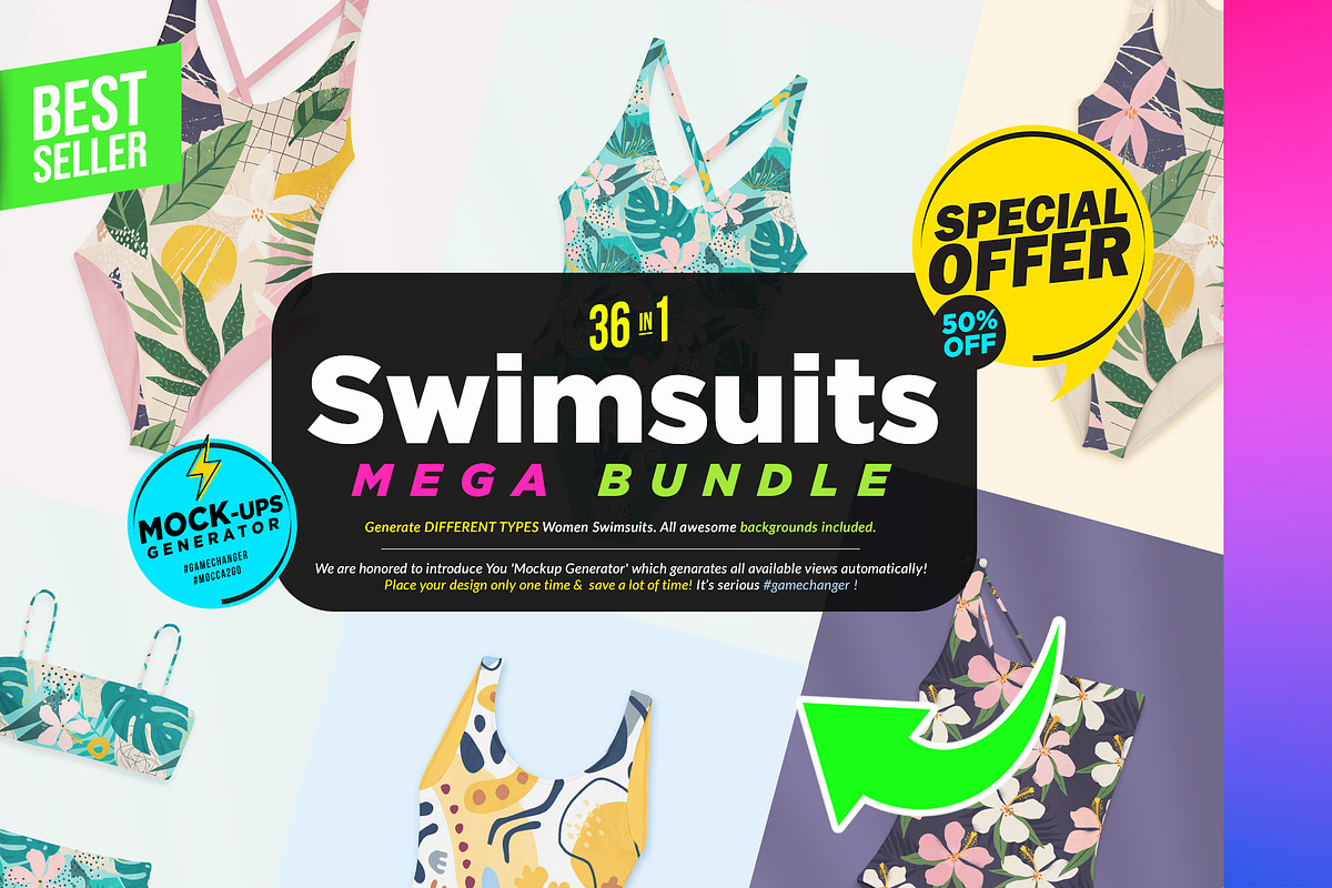 Mega Bundle Swimsuits 36x Mock-ups, a Print Template by Mocca Mockups Store (Photo 1 of 16)