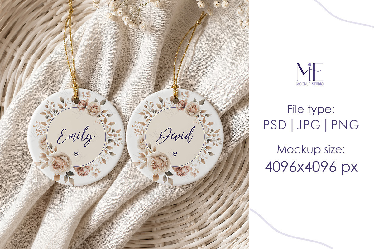 Round Ceramic Ornament Mockup Set, a Merchandise Mockup by Mie Mockup Studio (Photo 4 of 7)