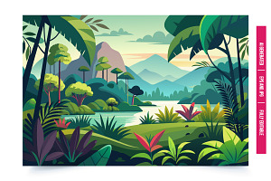 A vibrant illustration of a serene a, an Illustration by Tanuart
