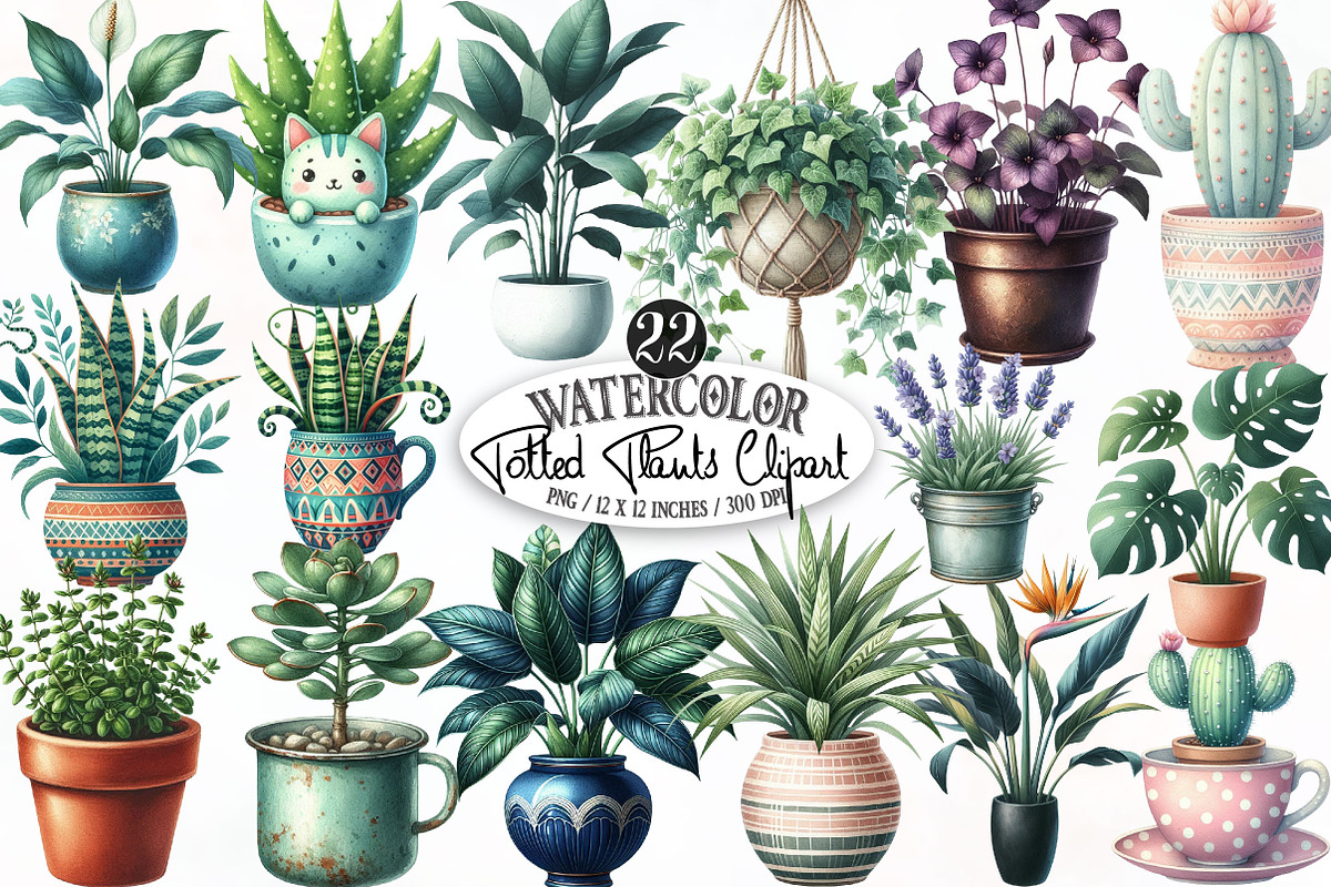 Potted Plants Sublimation Bundle, an Illustration by Designking (Photo 1 of 4)