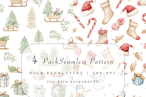 4 Pack Seamless Christmas Patterns, a Decorative Illustration by Pati Charm Studio