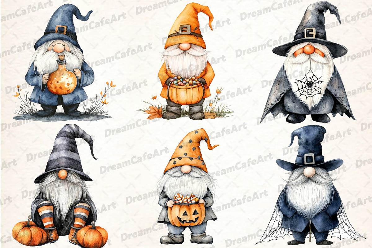 Halloween Gnome Clipart, an Illustration by DreamCafeArt (Photo 2 of 7)
