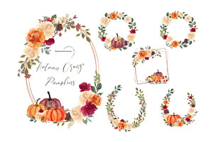 Gold Frame Orange Pumpkins Clipart